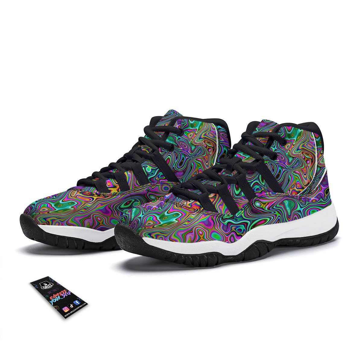 Bubble Psychedelic Print Pattern Black Bball Shoes-grizzshop