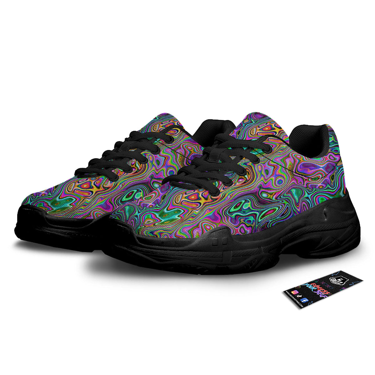 Bubble Psychedelic Print Pattern Black Chunky Shoes-grizzshop