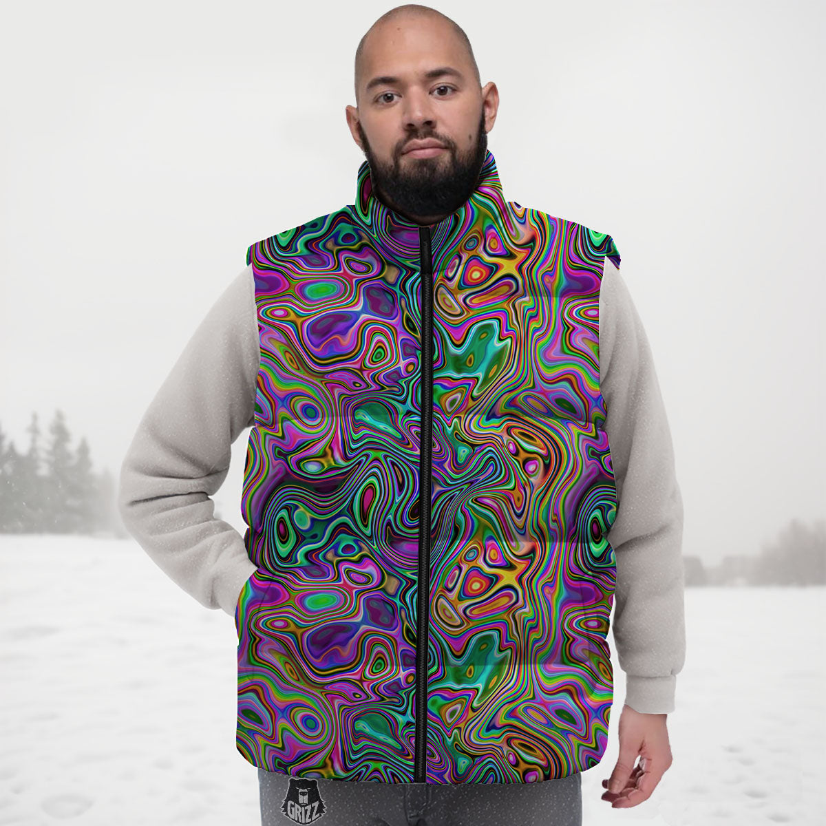 Bubble Psychedelic Print Pattern Down Vest