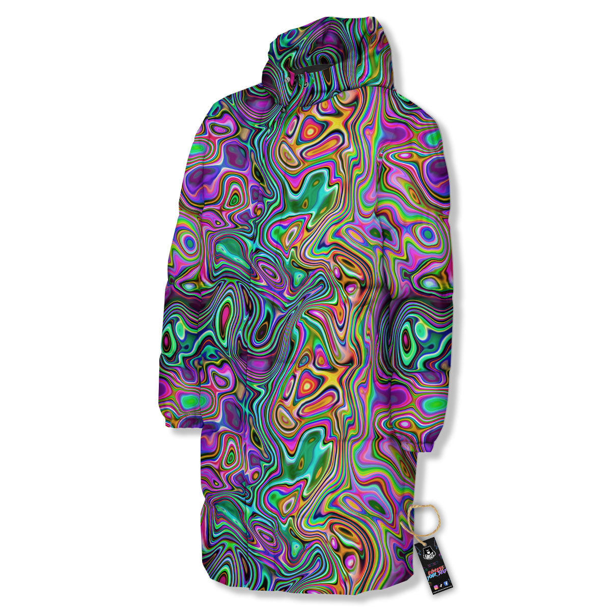 Bubble Psychedelic Print Pattern Long Down Jacket-grizzshop
