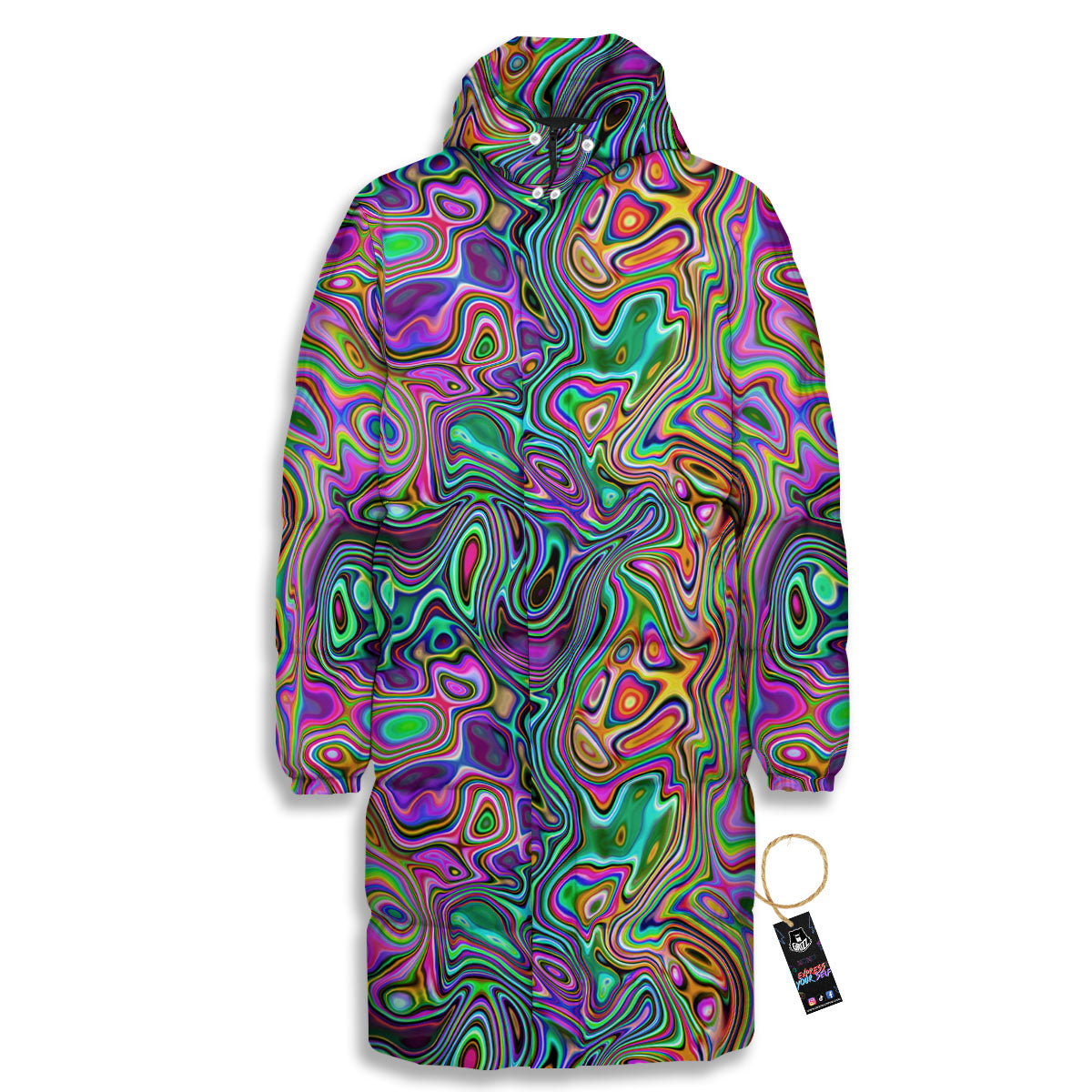 Bubble Psychedelic Print Pattern Long Down Jacket-grizzshop