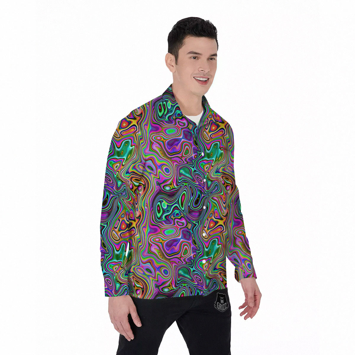Bubble Psychedelic Print Pattern Men's Long Sleeve Shirts-grizzshop