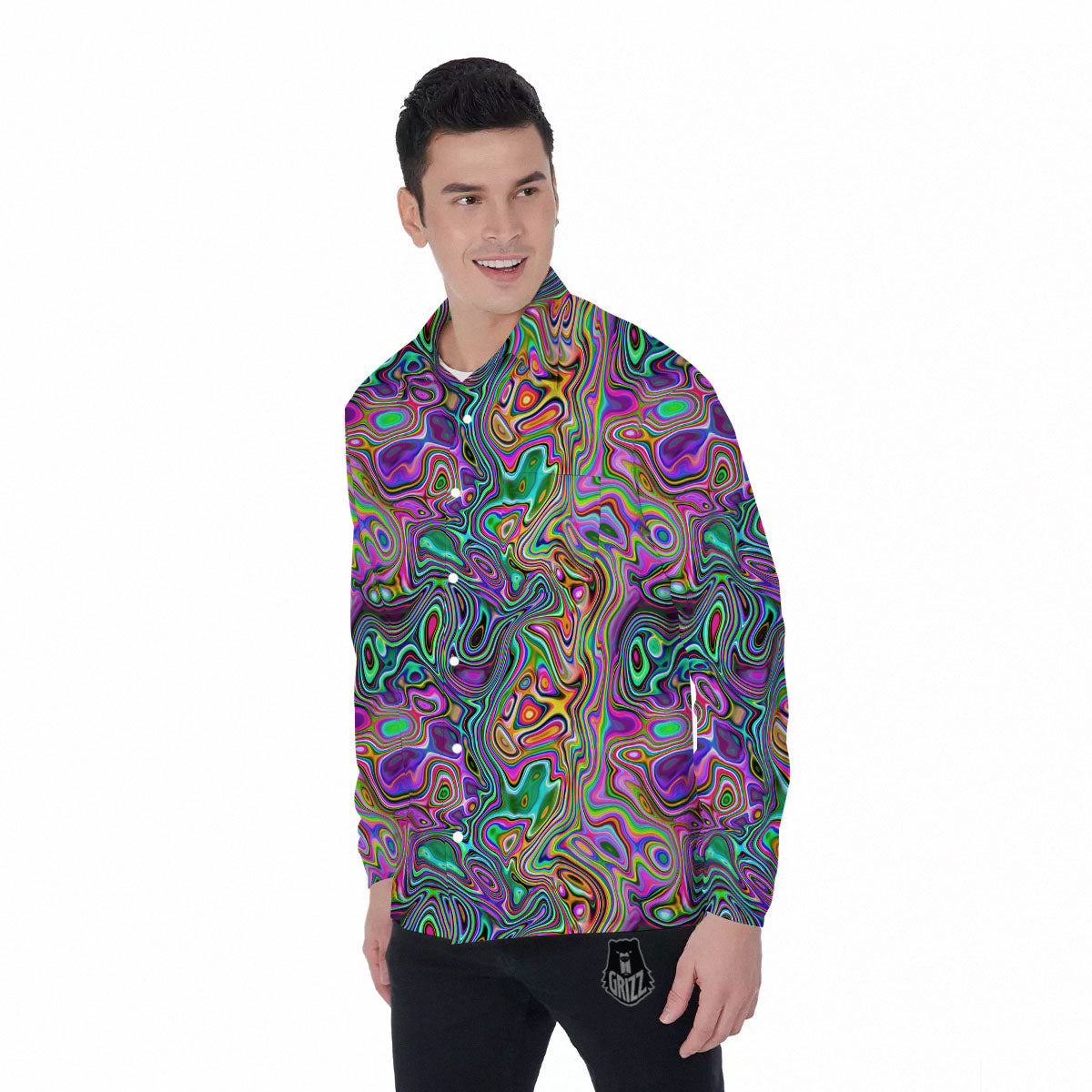 Bubble Psychedelic Print Pattern Men's Long Sleeve Shirts-grizzshop