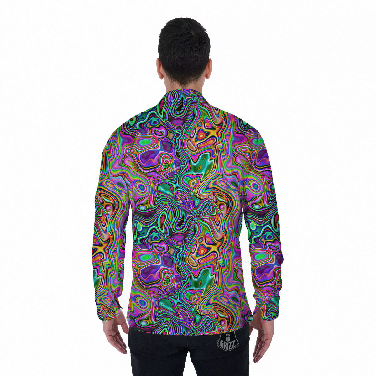 Bubble Psychedelic Print Pattern Men's Long Sleeve Shirts-grizzshop