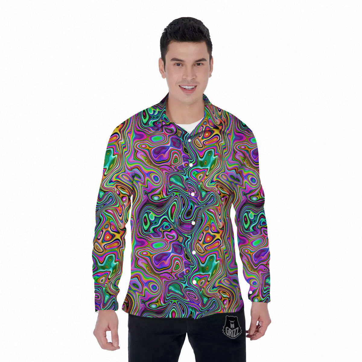 Bubble Psychedelic Print Pattern Men's Long Sleeve Shirts-grizzshop