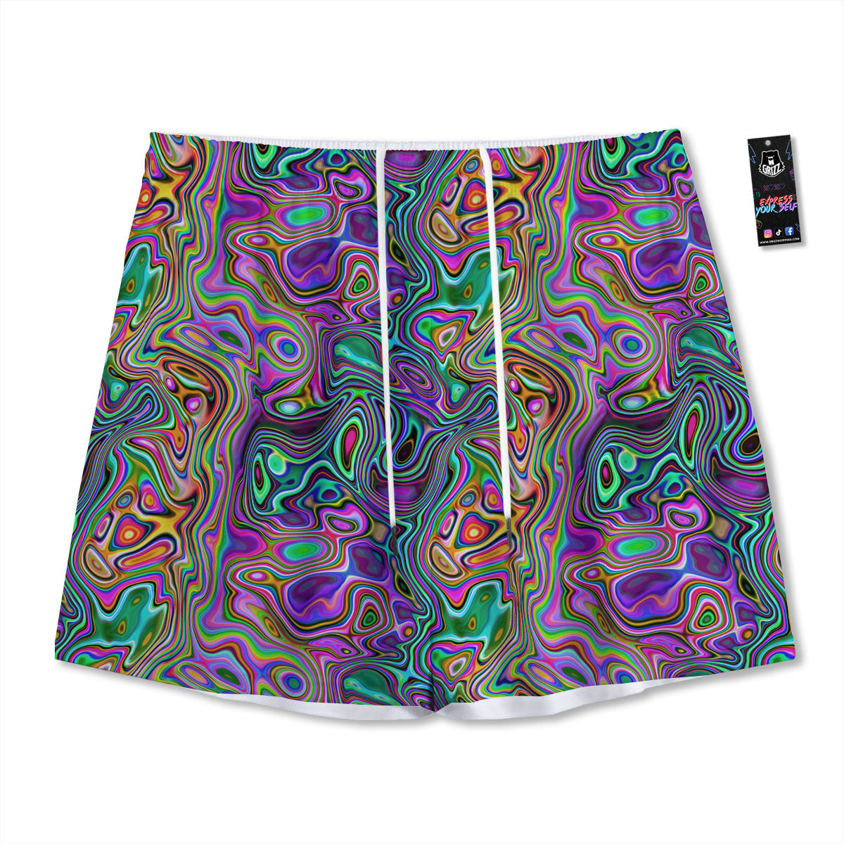 Bubble Psychedelic Print Pattern Mesh Shorts-grizzshop