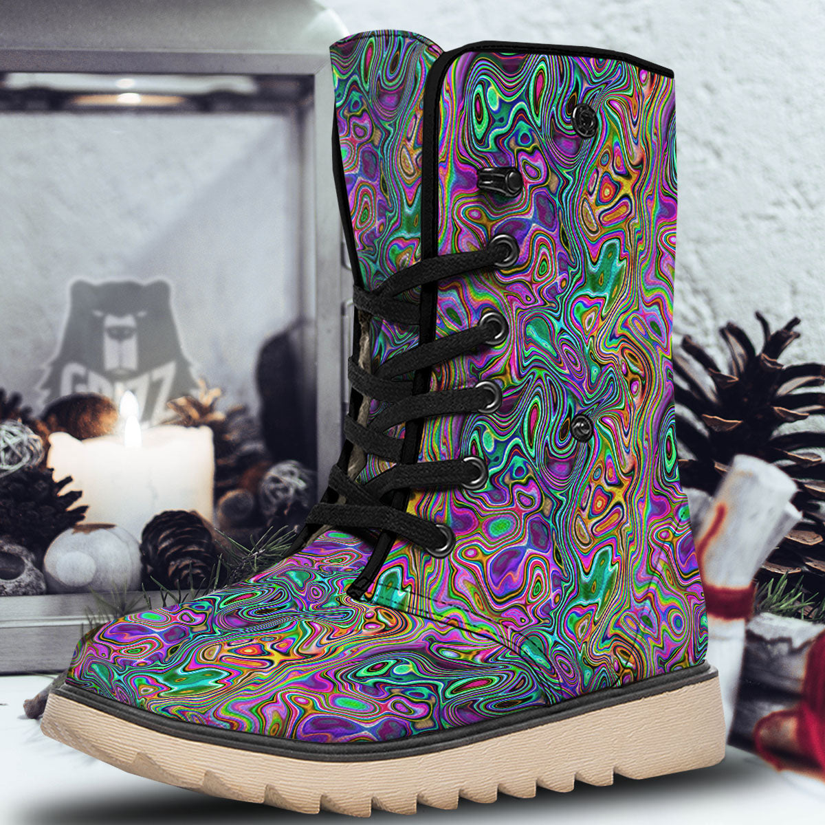 Bubble Psychedelic Print Pattern Snow Boots-grizzshop