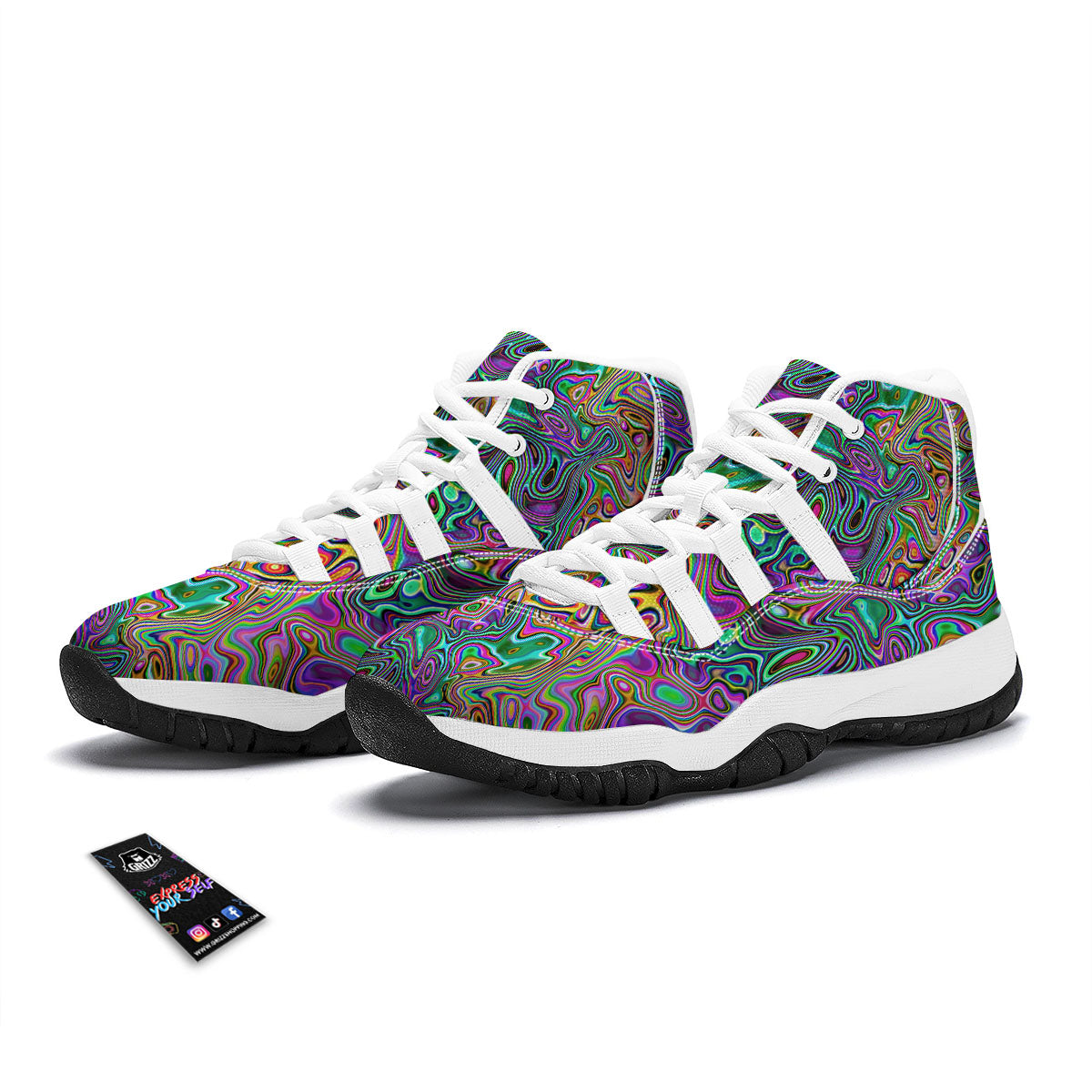 Bubble Psychedelic Print Pattern White Bball Shoes-grizzshop