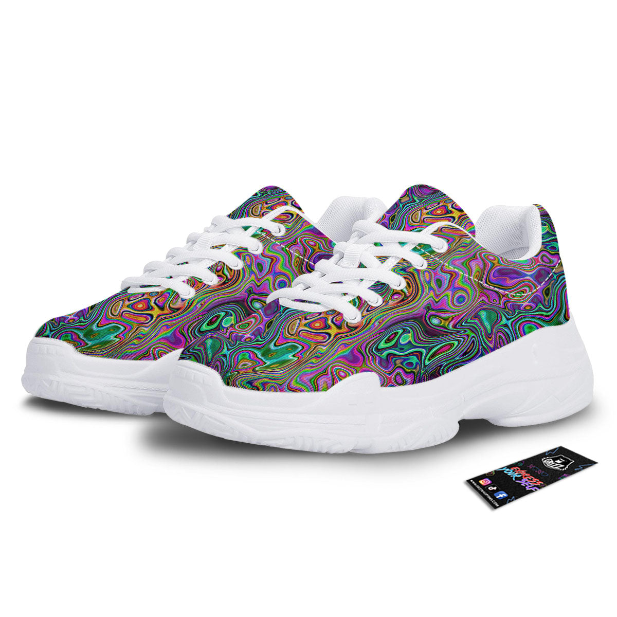 Bubble Psychedelic Print Pattern White Chunky Shoes-grizzshop