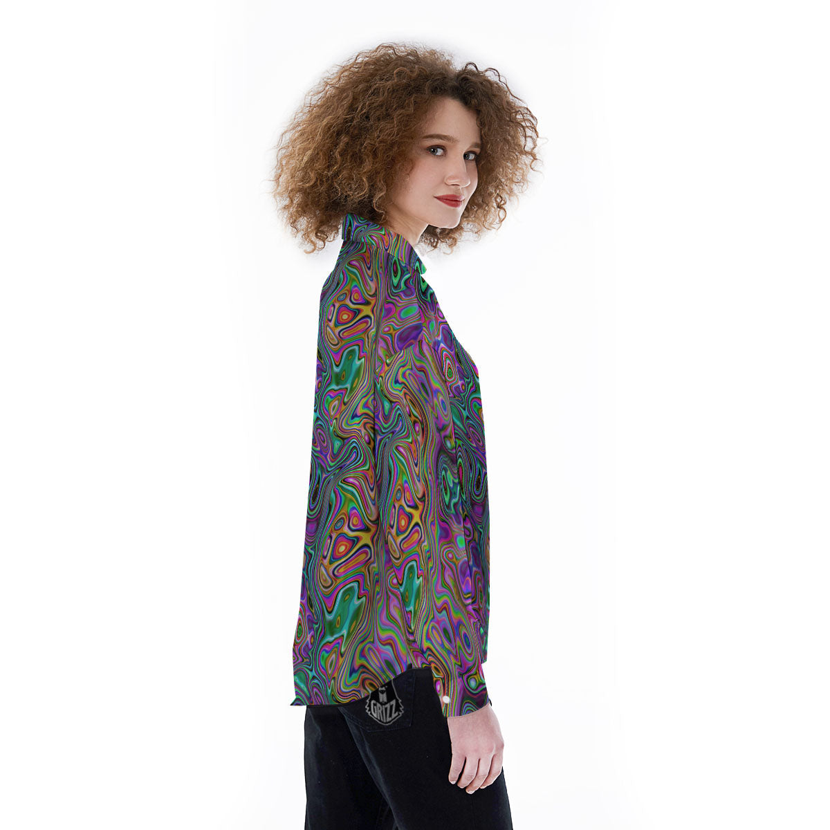 Bubble Psychedelic Print Pattern Women's Long Sleeve Shirts-grizzshop