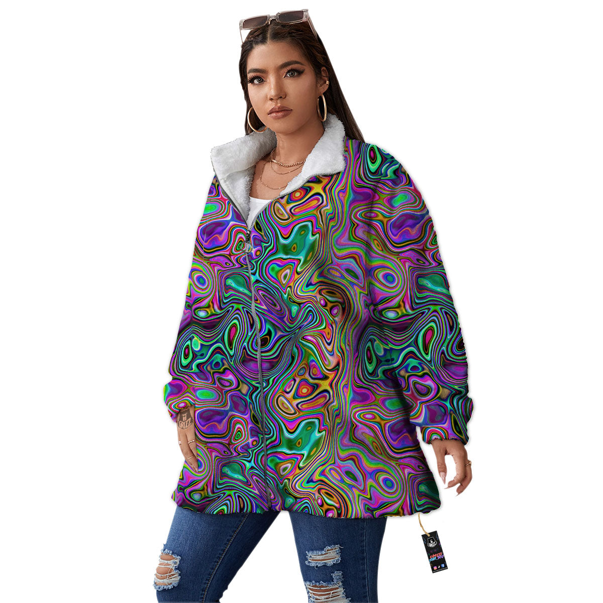 Bubble Psychedelic Print Pattern Women's Sherpa Jacket-grizzshop
