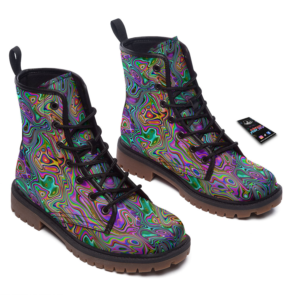 Bubble Psychedelic Print Pattern Work Boots-grizzshop
