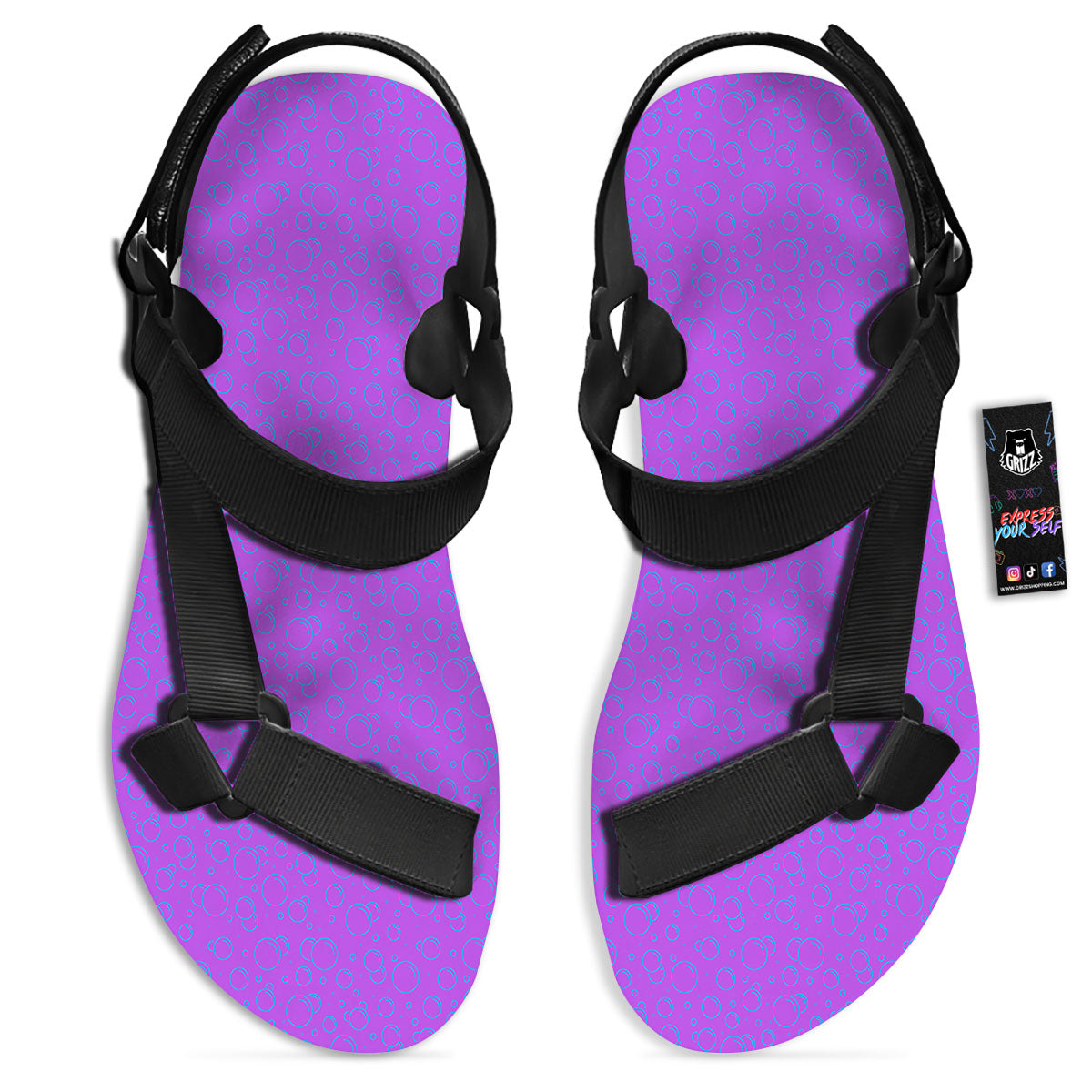 Bubble Purple Print Pattern Black Open Toe Sandals-grizzshop