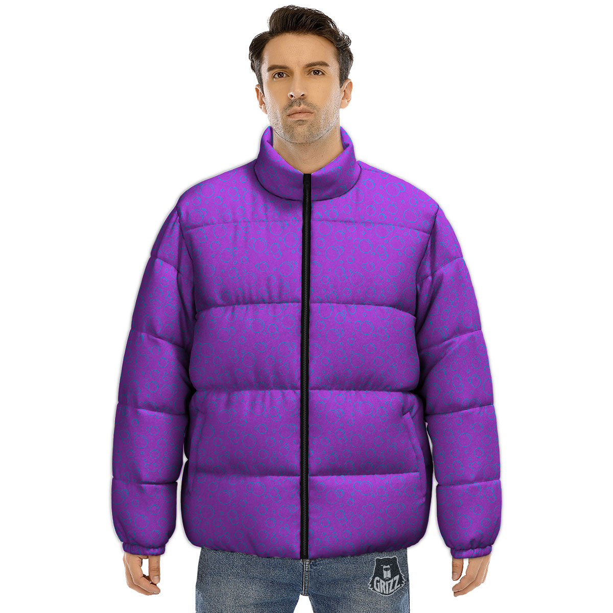 Bubble Purple Print Pattern Puffer Jacket-grizzshop