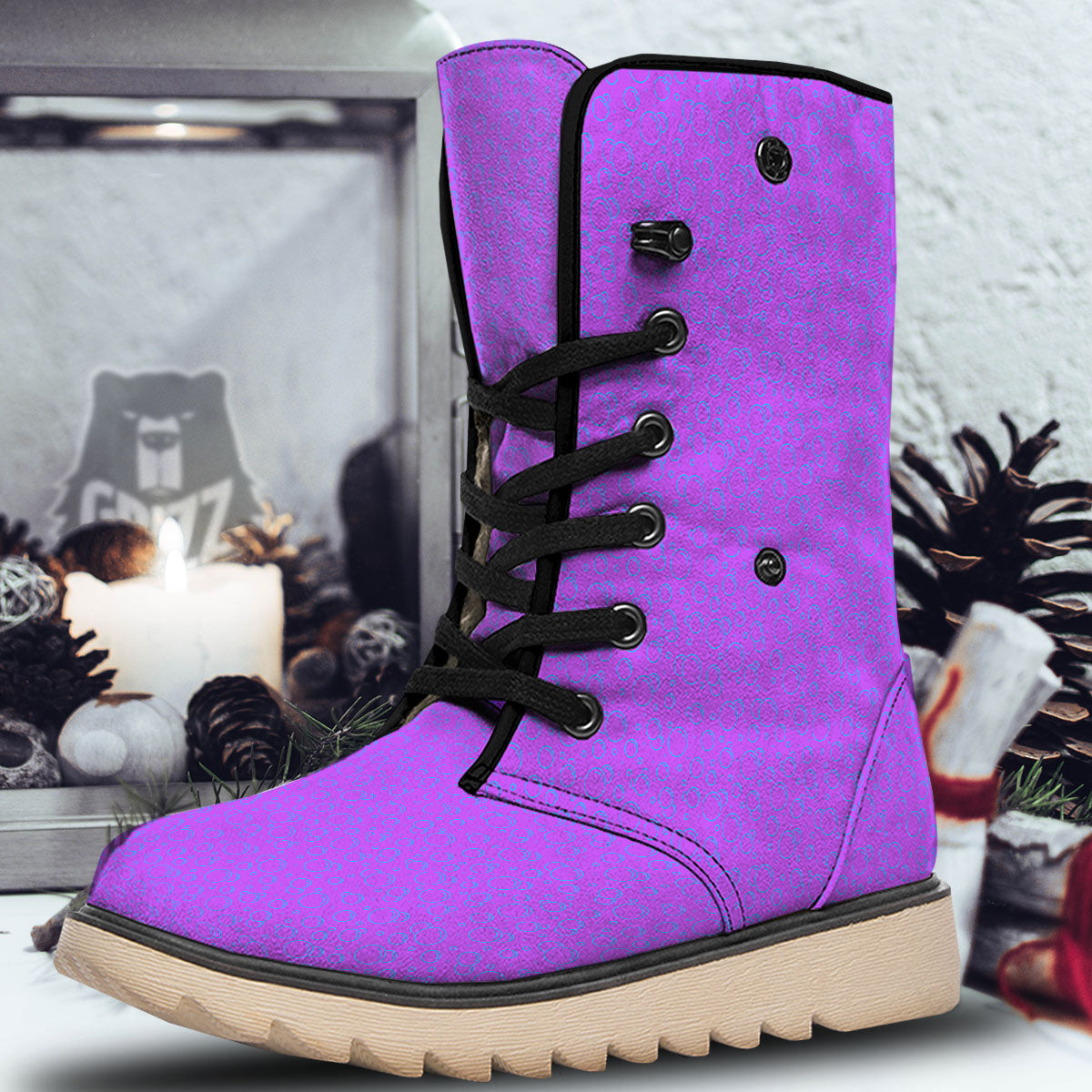 Bubble Purple Print Pattern Snow Boots-grizzshop