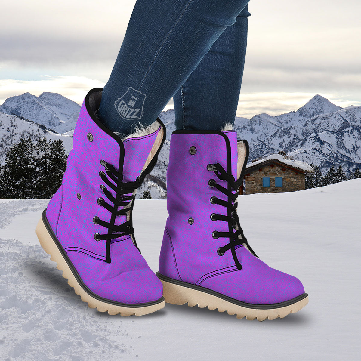 Bubble Purple Print Pattern Snow Boots-grizzshop