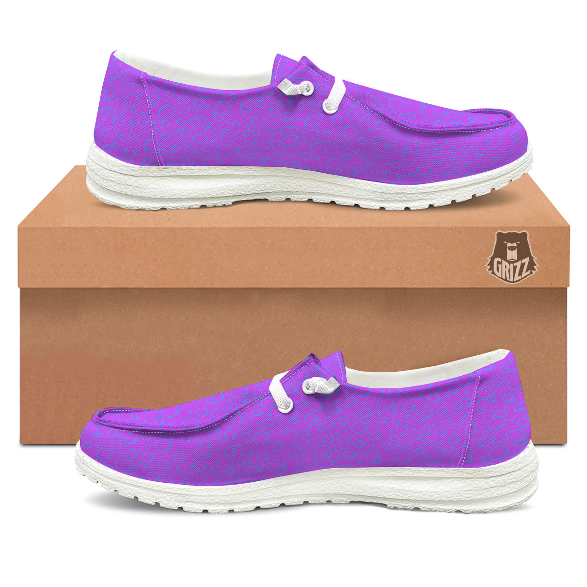Bubble Purple Print Pattern White Loafers-grizzshop