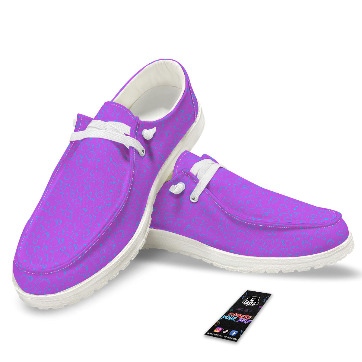 Bubble Purple Print Pattern White Loafers-grizzshop