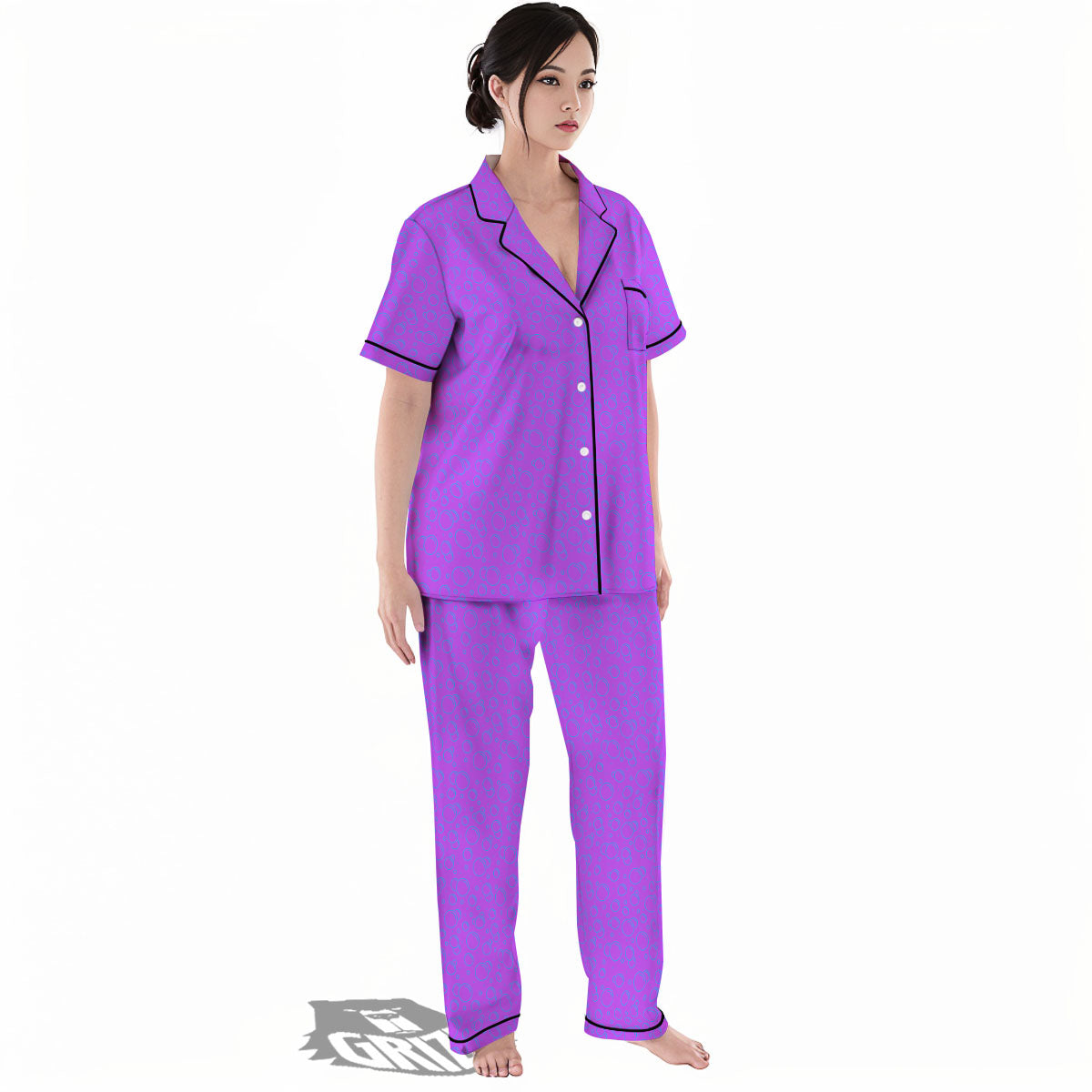 Bubble Purple Print Pattern Women's Pajamas Set-grizzshop