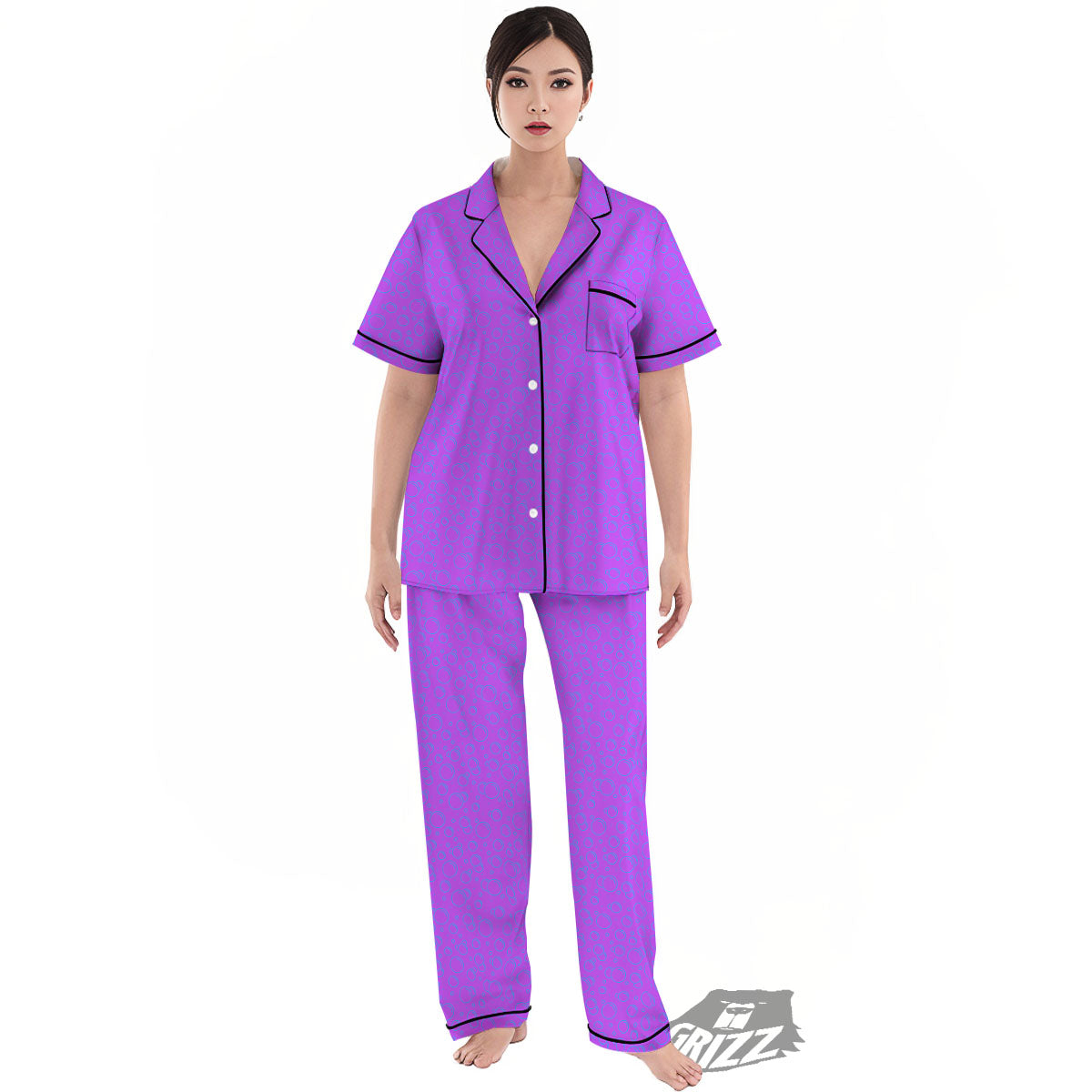 Bubble Purple Print Pattern Women's Pajamas Set-grizzshop