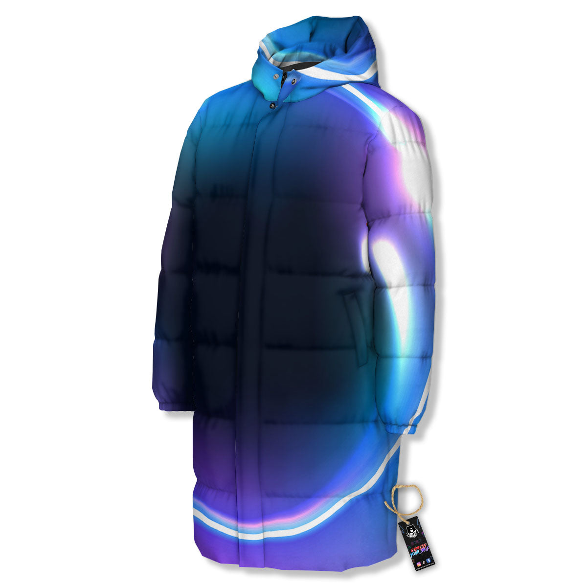 Bubble Rave Print Long Down Jacket-grizzshop