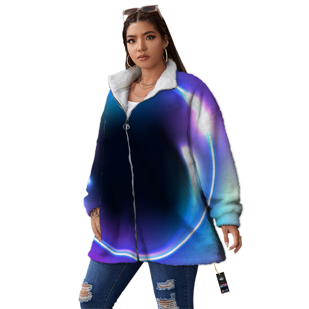 Bubble Rave Print Women's Sherpa Jacket-grizzshop