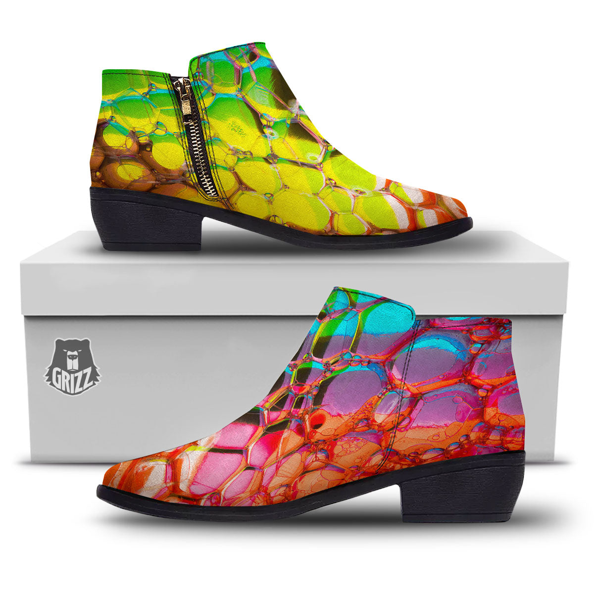 Bubble Soap Psychedelic Print Ankle Boots-grizzshop