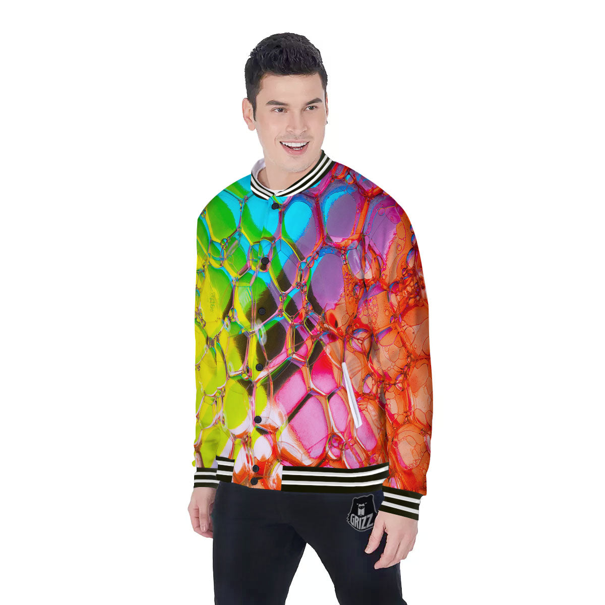 Bubble Soap Psychedelic Print Baseball Jacket-grizzshop