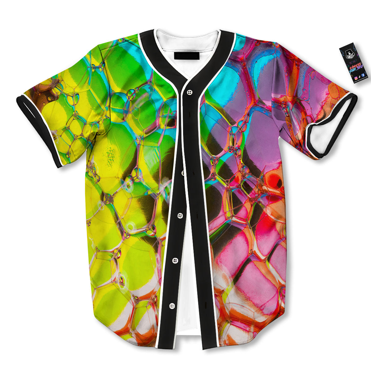 Bubble Soap Psychedelic Print Baseball Jersey-grizzshop