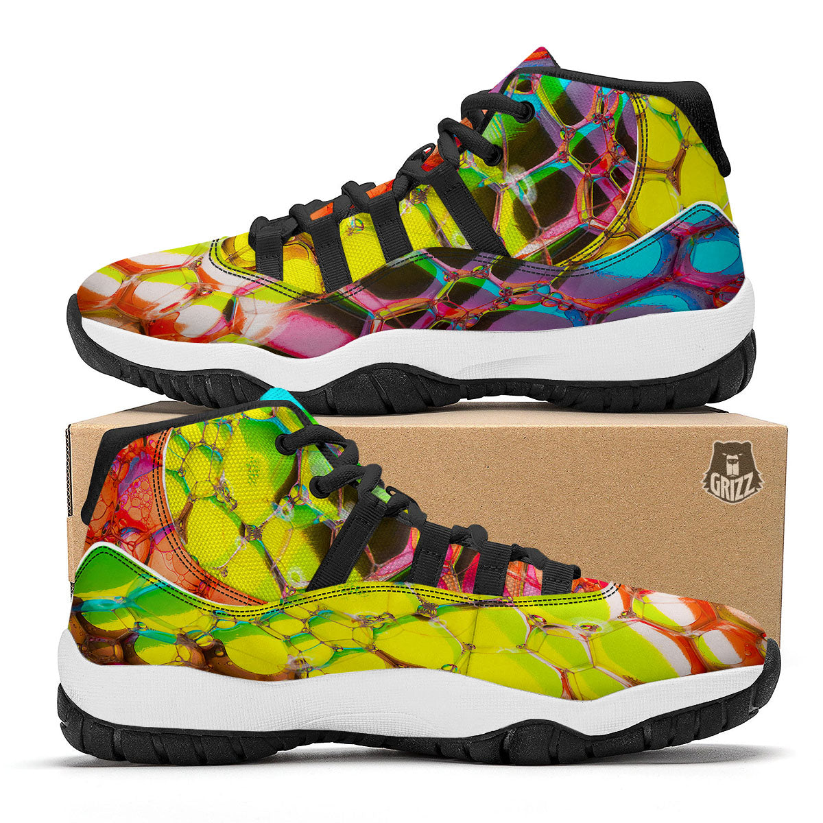 Bubble Soap Psychedelic Print Black Bball Shoes-grizzshop