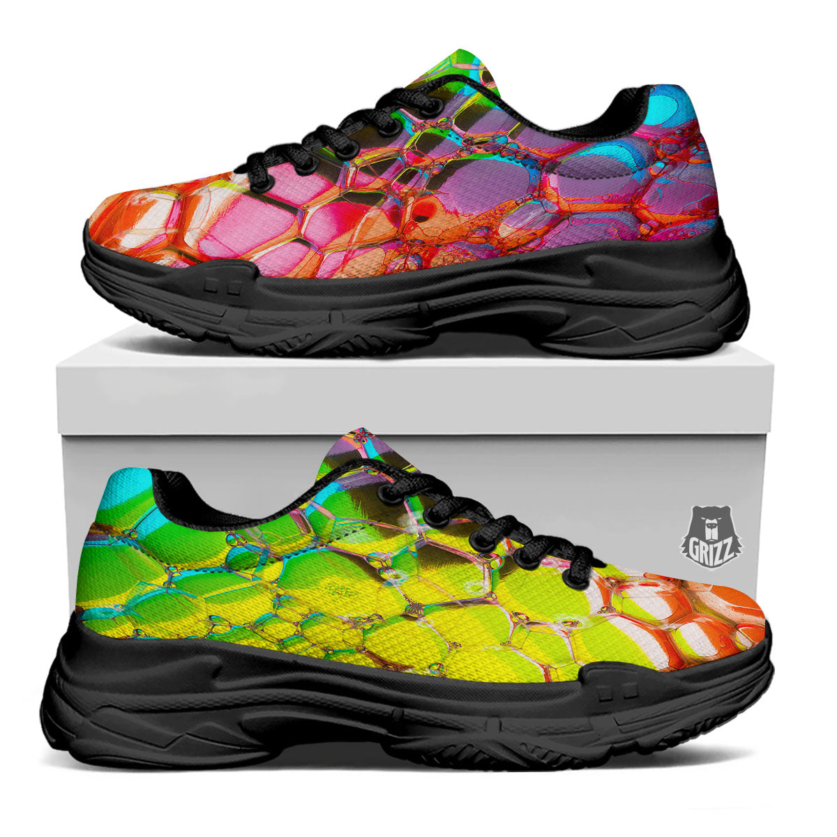 Bubble Soap Psychedelic Print Black Chunky Shoes-grizzshop