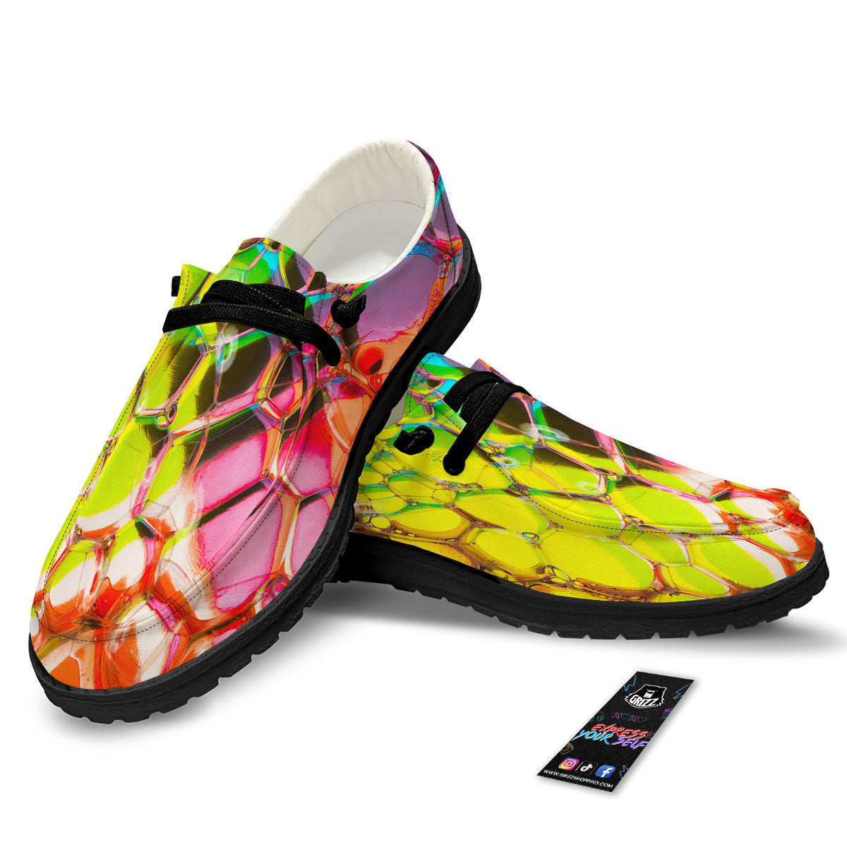 Bubble Soap Psychedelic Print Black Loafers-grizzshop