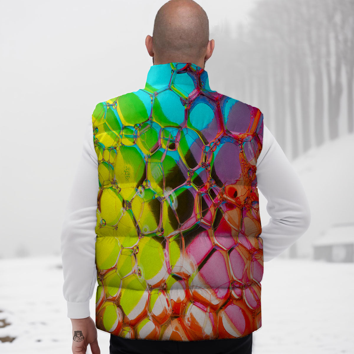 Bubble Soap Psychedelic Print Down Vest-grizzshop