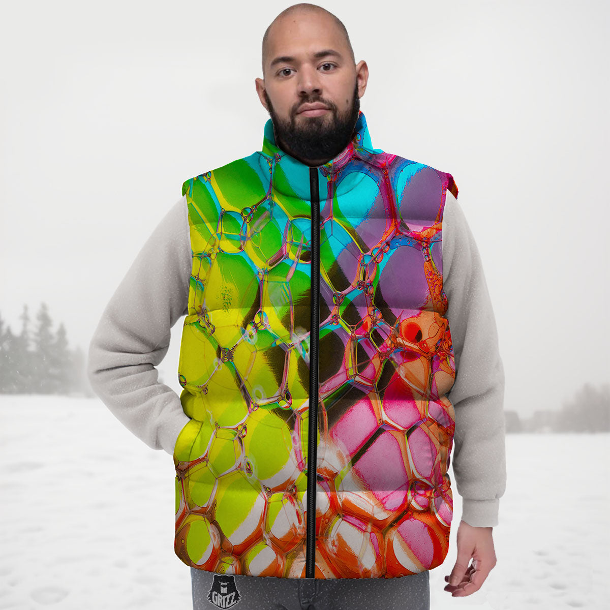 Bubble Soap Psychedelic Print Down Vest-grizzshop