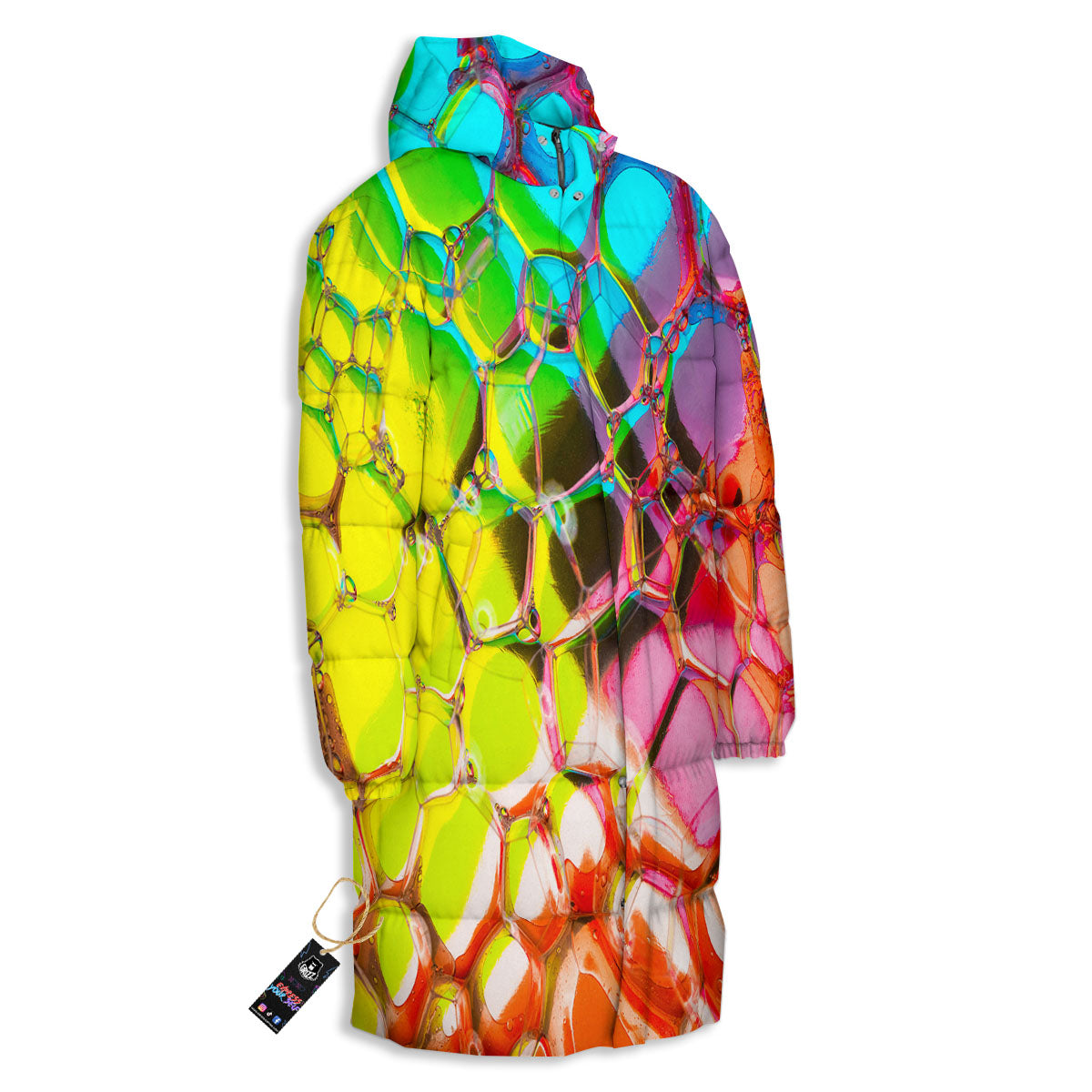 Bubble Soap Psychedelic Print Long Down Jacket-grizzshop