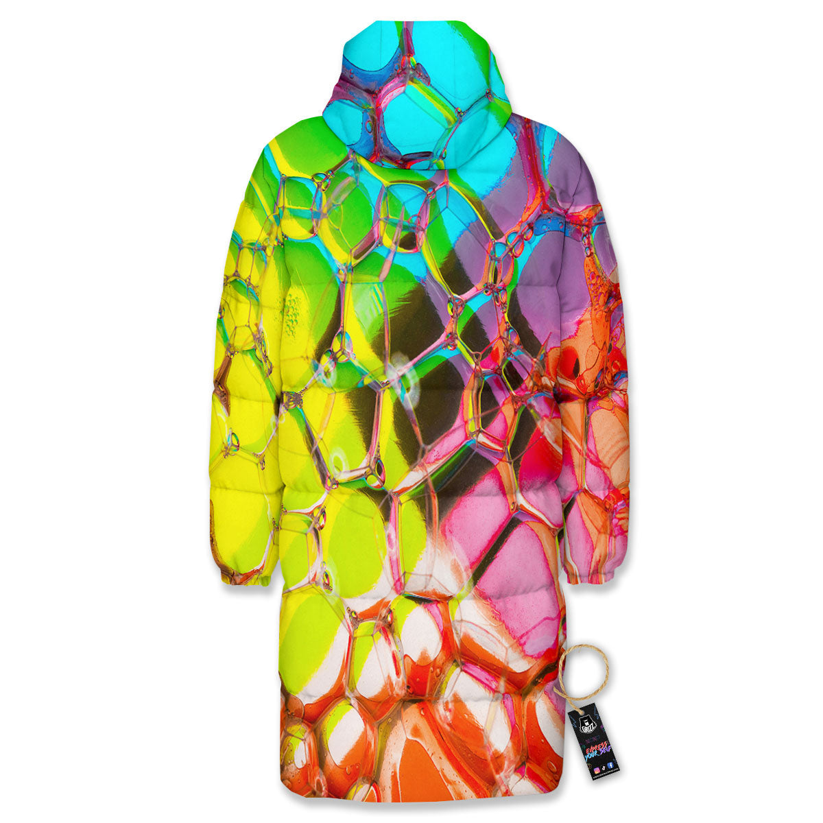 Bubble Soap Psychedelic Print Long Down Jacket-grizzshop