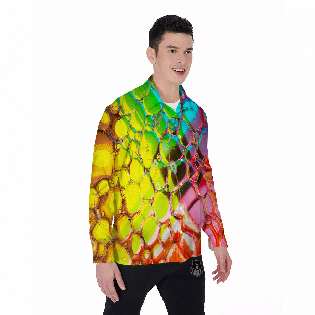 Bubble Soap Psychedelic Print Men's Long Sleeve Shirts-grizzshop