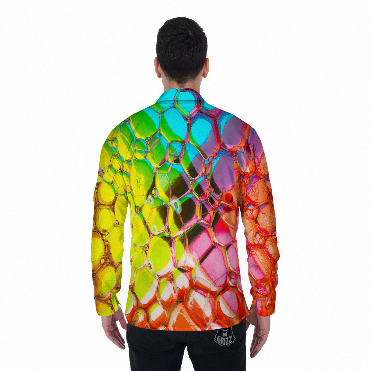 Bubble Soap Psychedelic Print Men's Long Sleeve Shirts-grizzshop