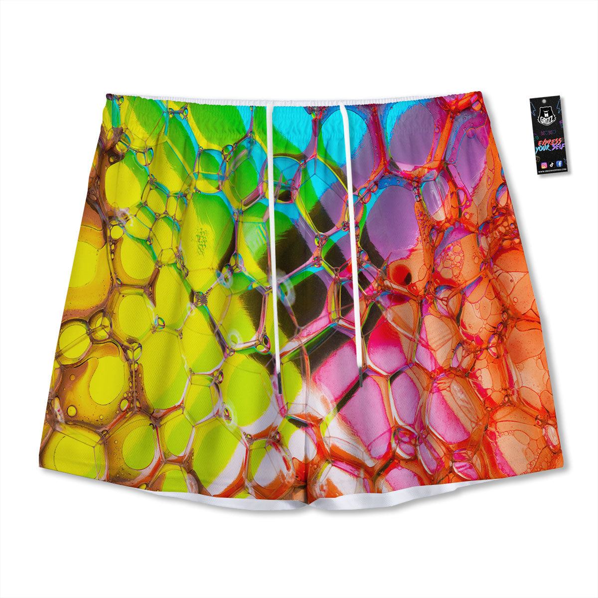 Bubble Soap Psychedelic Print Mesh Shorts-grizzshop