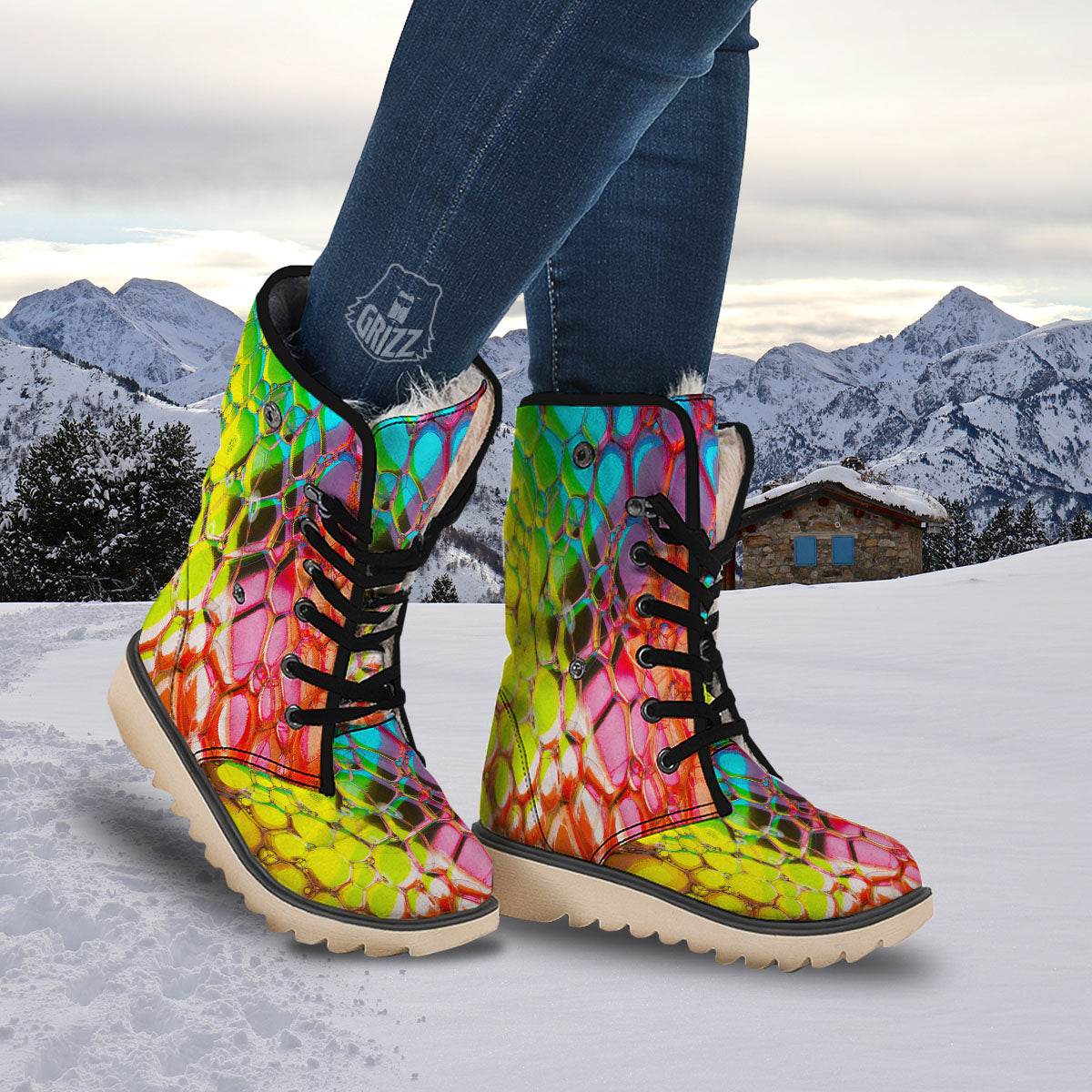 Bubble Soap Psychedelic Print Snow Boots-grizzshop