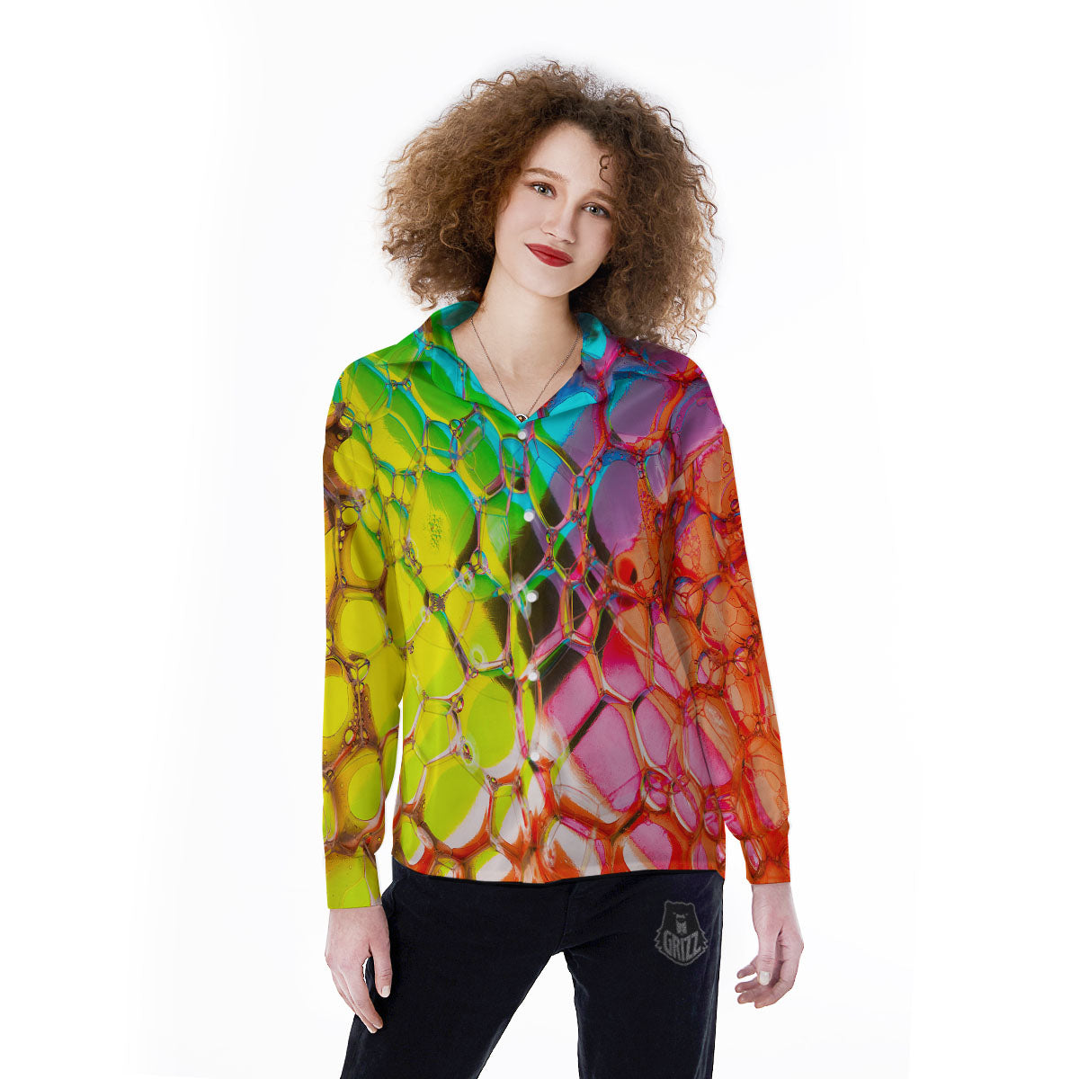 Bubble Soap Psychedelic Print Women's Long Sleeve Shirts-grizzshop