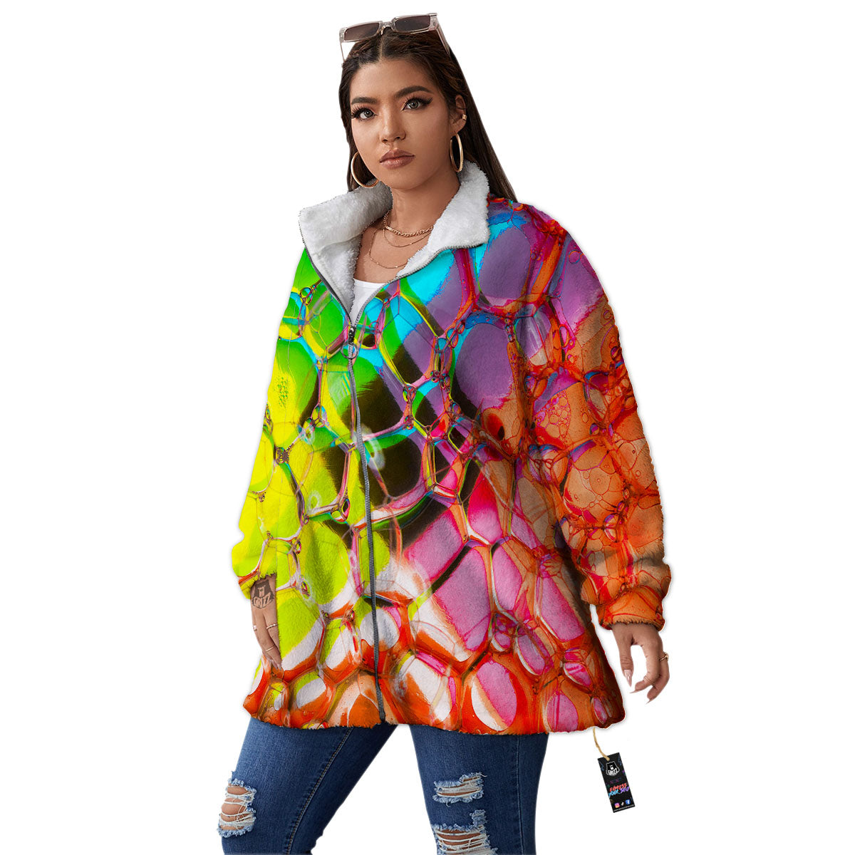 Bubble Soap Psychedelic Print Women's Sherpa Jacket-grizzshop