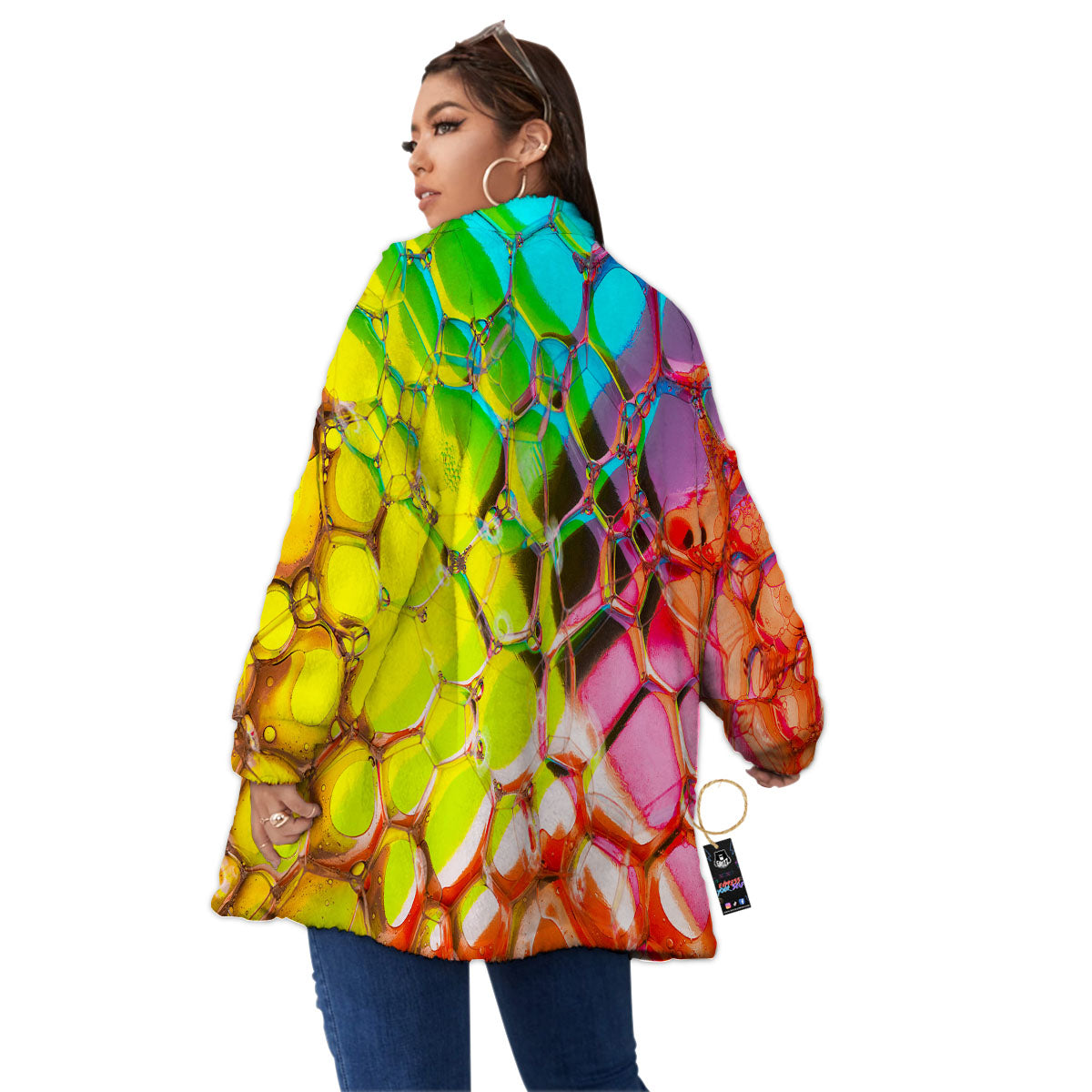 Bubble Soap Psychedelic Print Women's Sherpa Jacket-grizzshop