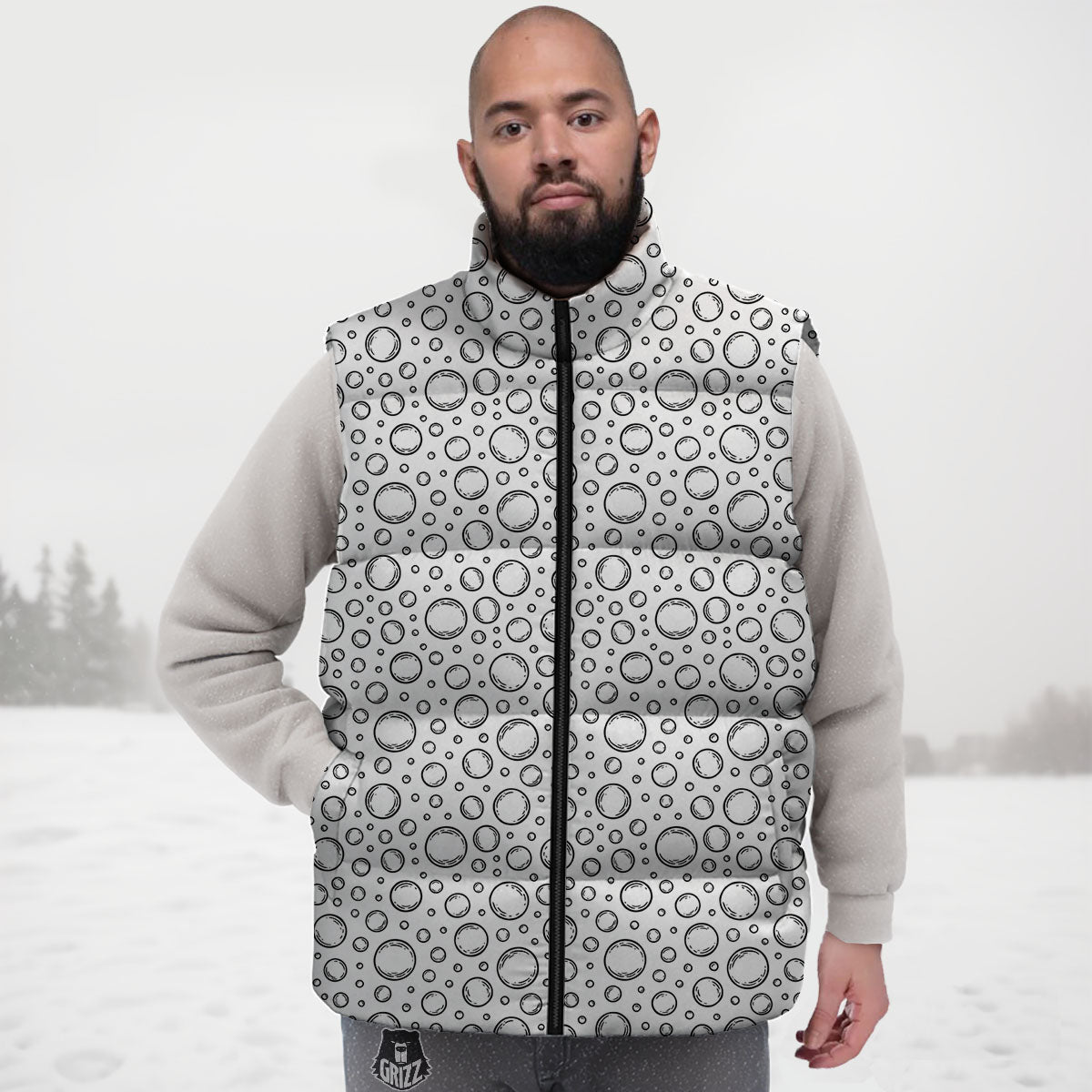 Bubble White And Black Print Pattern Down Vest-grizzshop
