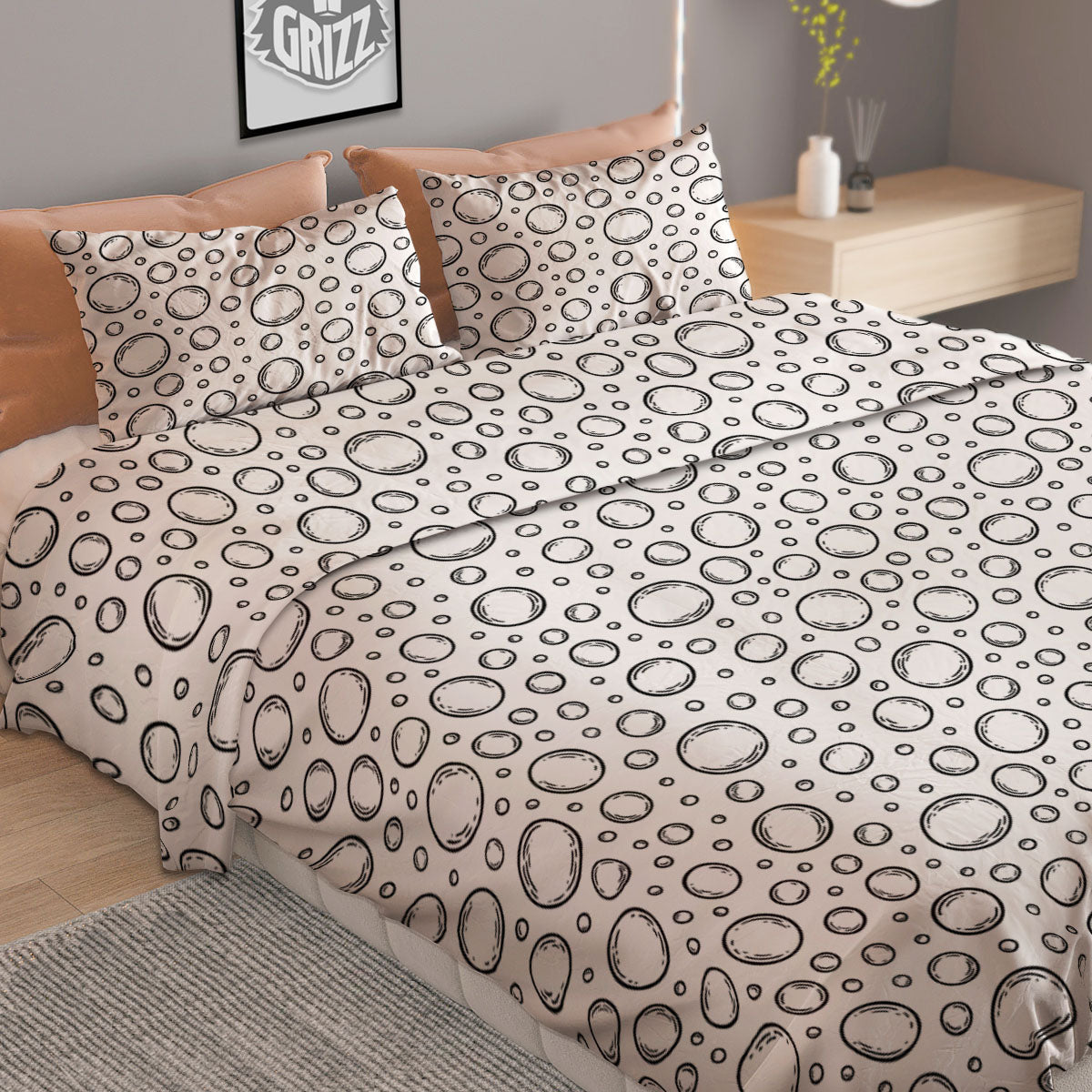 Bubble White And Black Print Pattern Duvet Cover Bedding Set