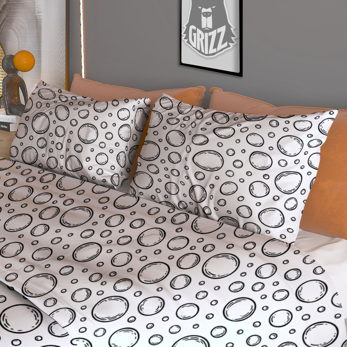 Bubble White And Black Print Pattern Duvet Cover Bedding Set
