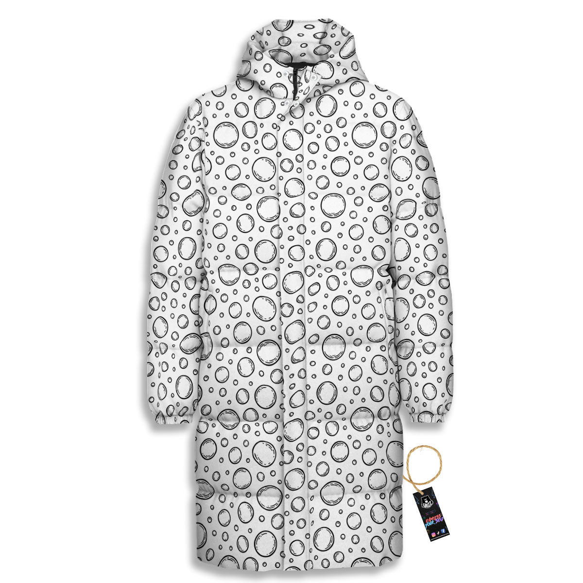 Bubble White And Black Print Pattern Long Down Jacket-grizzshop