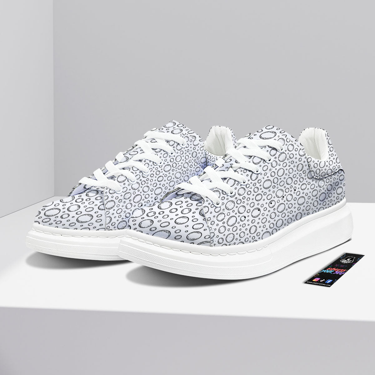 Bubble White And Black Print Pattern Platform Shoes-grizzshop