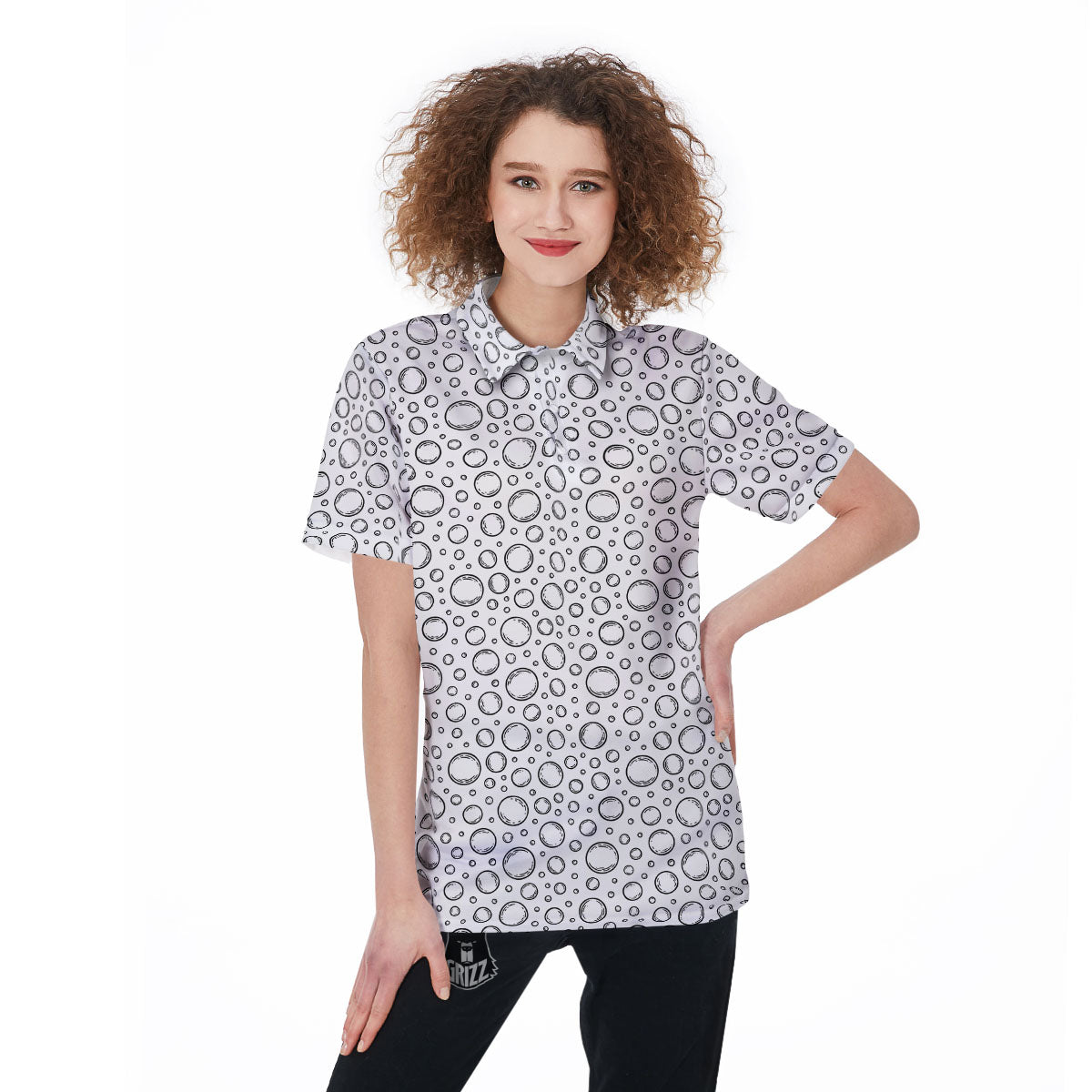 Bubble White And Black Print Pattern Women's Golf Shirts-grizzshop