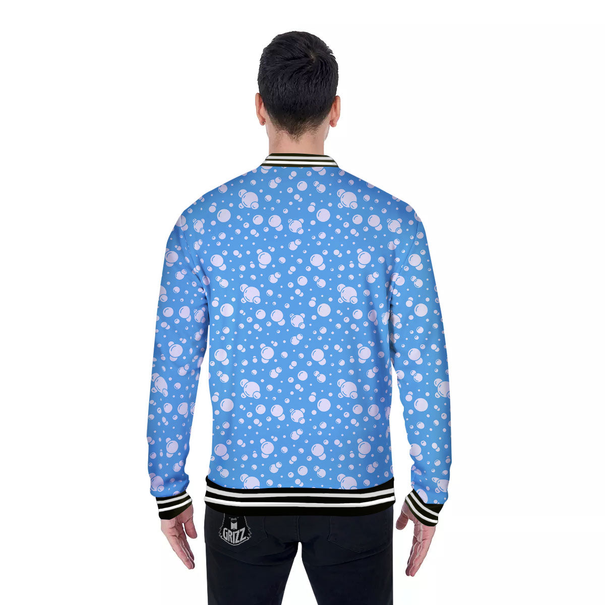 Bubble White And Blue Print Pattern Baseball Jacket-grizzshop